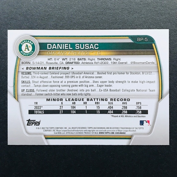 Daniel Susac PRC - 2023 Bowman Prospects #BP-5 - Picture 2 of 2